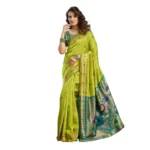 Lime Silk Blend Woven Saree for Women