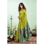 Generic Women's Silk Blend Woven Saree With Unstitched Blouse 5.5 Mtr (Lime) - Image 3