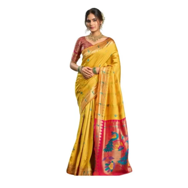 Stylish Mustard Silk Blend Woven Saree for Women