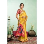 Generic Women's Silk Blend Woven Saree With Unstitched Blouse 5.5 Mtr (Mustard) - Image 3