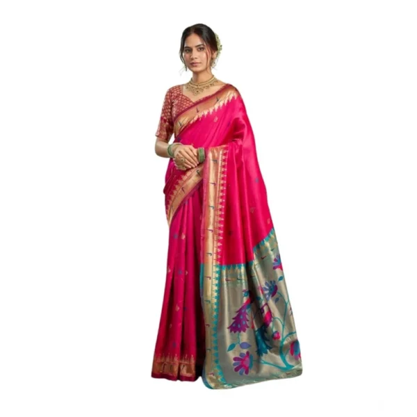 Elegant Pink Silk Blend Woven Saree with Unstitched Blouse