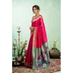 Generic Women's Silk Blend Woven Saree With Unstitched Blouse 5.5 Mtr (Pink) - Image 3