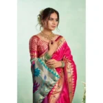 Generic Women's Silk Blend Woven Saree With Unstitched Blouse 5.5 Mtr (Pink) - Image 2