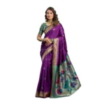 Vibrant Purple Silk Blend Woven Saree with Unstitched Blouse