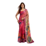 Pink Linen Cotton Printed Ready to Wear Saree