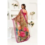 Generic Women's Linen Cotton Printed Ready To Wear Saree With Unstitched Blouse 5.5 Mtr (Pink) - Image 4