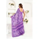 Generic Women's Linen Cotton Printed Ready To Wear Saree With Unstitched Blouse 5.5 Mtr (Purple) - Image 4