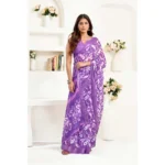 Generic Women's Linen Cotton Printed Ready To Wear Saree With Unstitched Blouse 5.5 Mtr (Purple) - Image 3