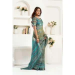 Generic Women's Linen Cotton Printed Ready To Wear Saree With Unstitched Blouse 5.5 Mtr (Light_Green) - Image 3