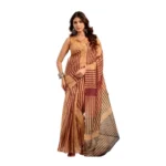Brown Linen Cotton Printed Saree for Women