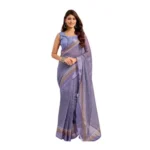 Light Lavender Linen Cotton Printed Saree for Women