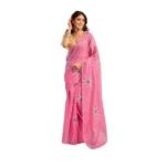 Pink Linen Cotton Printed Saree for Women