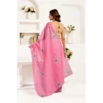 Generic Women's Linen Cotton Printed Ready To Wear Saree With Unstitched Blouse 5.5 Mtr (Pink) - Image 4