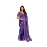 Purple Linen Cotton Printed Ready to Wear Saree