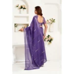 Generic Women's Linen Cotton Printed Ready To Wear Saree With Unstitched Blouse 5.5 Mtr (Purple) - Image 4