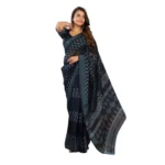 NariHaat Black Linen Cotton Printed Ready to Wear Saree