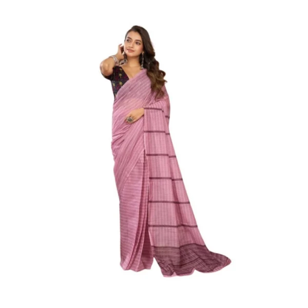Light Pink Linen Cotton Printed Ready to Wear Saree