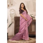 Generic Women's Linen Cotton Printed Ready To Wear Saree With Unstitched Blouse 5.5 Mtr (Light_Pink) - Image 3
