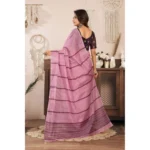 Generic Women's Linen Cotton Printed Ready To Wear Saree With Unstitched Blouse 5.5 Mtr (Light_Pink) - Image 4