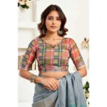 Generic Women's Linen Cotton Printed Ready To Wear Saree With Unstitched Blouse 5.5 Mtr (Grey) - Image 2