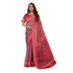 Red Linen Cotton Printed Ready to Wear Saree