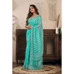 Generic Women's Linen Cotton Printed Ready To Wear Saree With Unstitched Blouse 5.5 Mtr (Sea_Green) - Image 3