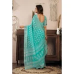 Generic Women's Linen Cotton Printed Ready To Wear Saree With Unstitched Blouse 5.5 Mtr (Sea_Green) - Image 4