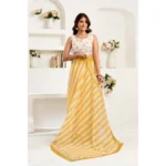 Generic Women's Linen Cotton Printed Ready To Wear Saree With Unstitched Blouse 5.5 Mtr (Light_Mustard) - Image 2
