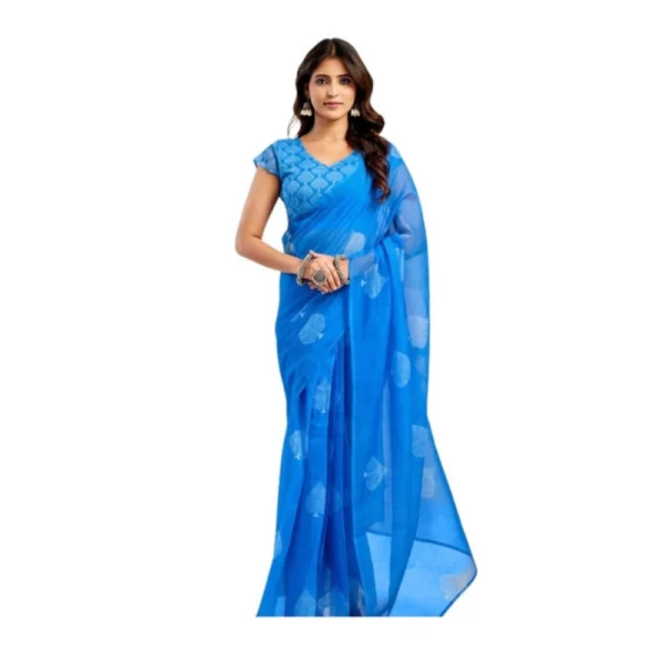 Royal Blue Linen Cotton Printed Saree for Women