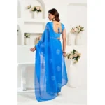 Generic Women's Linen Cotton Printed Ready To Wear Saree With Unstitched Blouse 5.5 Mtr (Royal_Blue) - Image 4