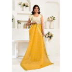 Generic Women's Linen Cotton Printed Ready To Wear Saree With Unstitched Blouse 5.5 Mtr (Yellow) - Image 2
