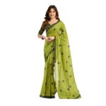 NariHaat Green Linen Cotton Printed Saree for Women