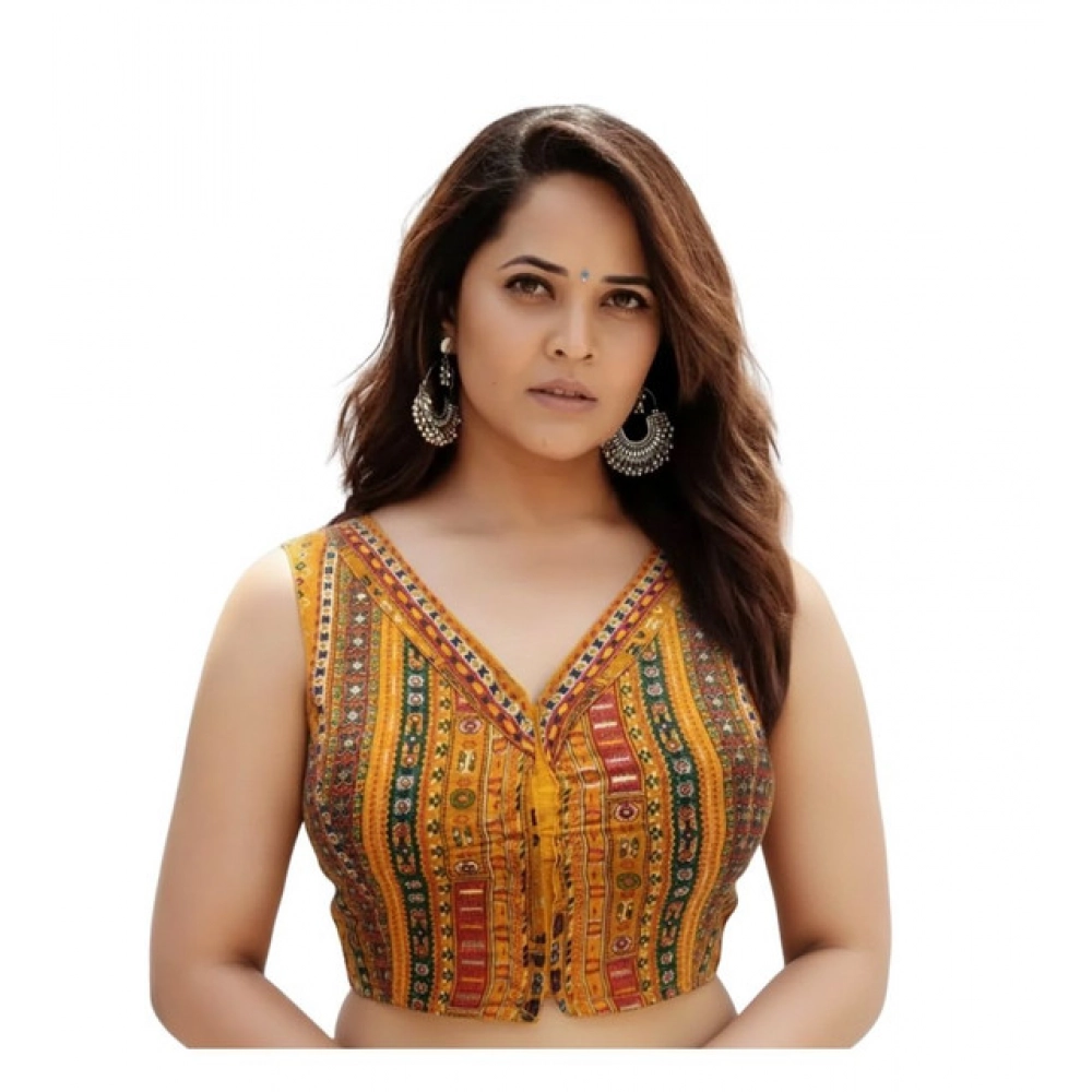 Mustard Cambric Cotton Padded V-Neck Blouse