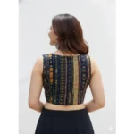 Generic Women's Cambric Cotton V Neck Padded Blouse (Navy, 38 Ready Size (Self-Alterable 36–40) - Image 2