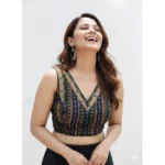 Navy Cambric Cotton Padded V-Neck Blouse