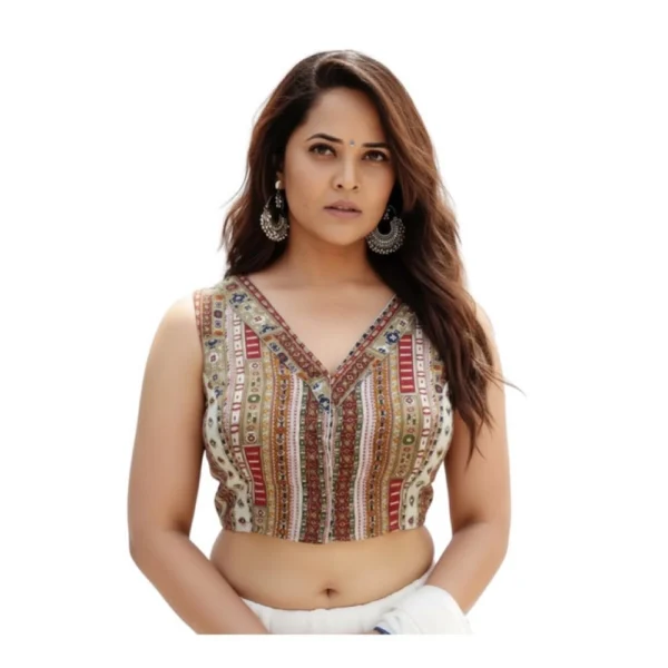 White Cambric Cotton Padded V-Neck Blouse