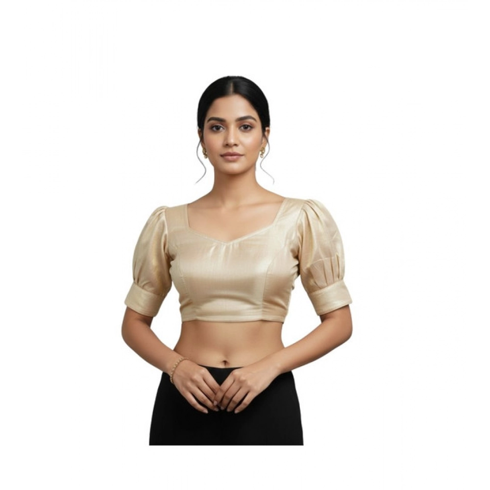 Beige Erode Silk Padded V-Neck Blouse