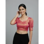 Generic Women's Erode Silk V Neck Padded Blouse (Pink, 38 Ready Size (Self-Alterable 36–40) - Image 2