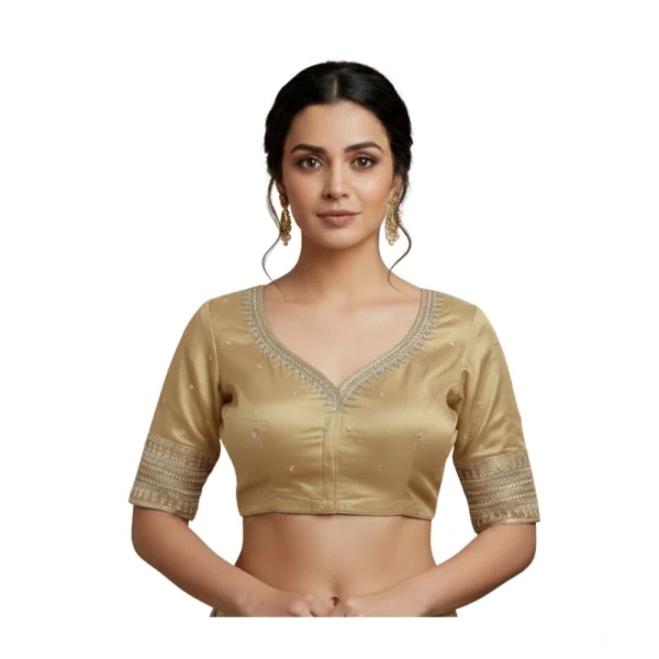Beige Vichitra Silk Padded Blouse