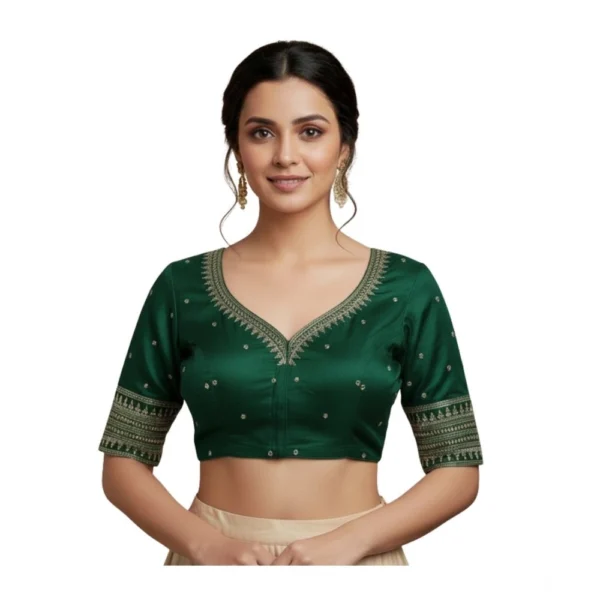 NariHaat Dark Green Vichitra Silk Padded Blouse