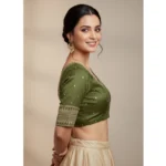 Generic Women's Vichitra Silk V Neck Padded Blouse (Green, 38 Ready Size (Self-Alterable 36–40) - Image 3