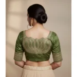 Generic Women's Vichitra Silk V Neck Padded Blouse (Green, 38 Ready Size (Self-Alterable 36–40) - Image 2