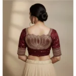 Generic Women's Vichitra Silk V Neck Padded Blouse (Maroon, 38 Ready Size (Self-Alterable 36–40) - Image 2