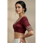 Generic Women's Vichitra Silk V Neck Padded Blouse (Maroon, 38 Ready Size (Self-Alterable 36–40) - Image 3