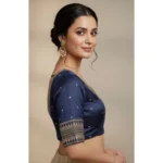 Generic Women's Vichitra Silk V Neck Padded Blouse (Navy, 38 Ready Size (Self-Alterable 36–40) - Image 3