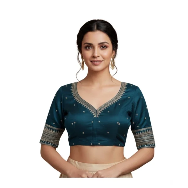 Teal Vichitra Silk Padded Blouse