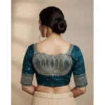 Generic Women's Vichitra Silk V Neck Padded Blouse (Teal, 38 Ready Size (Self-Alterable 36–40) - Image 2