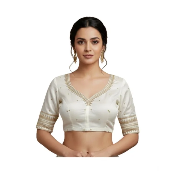 White Vichitra Silk Padded Blouse