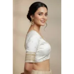 Generic Women's Vichitra Silk V Neck Padded Blouse (White, 38 Ready Size (Self-Alterable 36–40) - Image 3