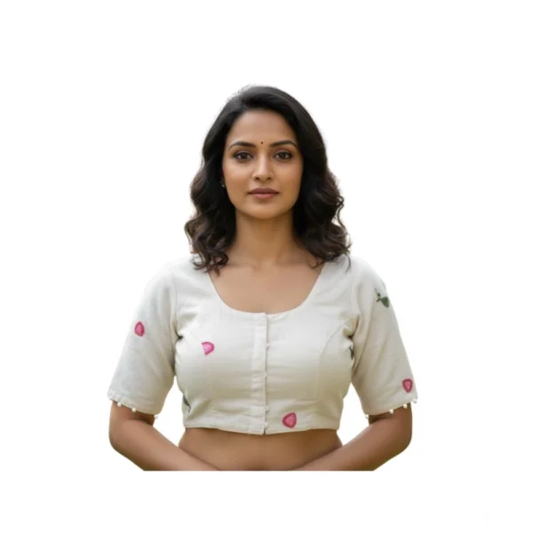 White Cambric Cotton Padded Blouse for Women